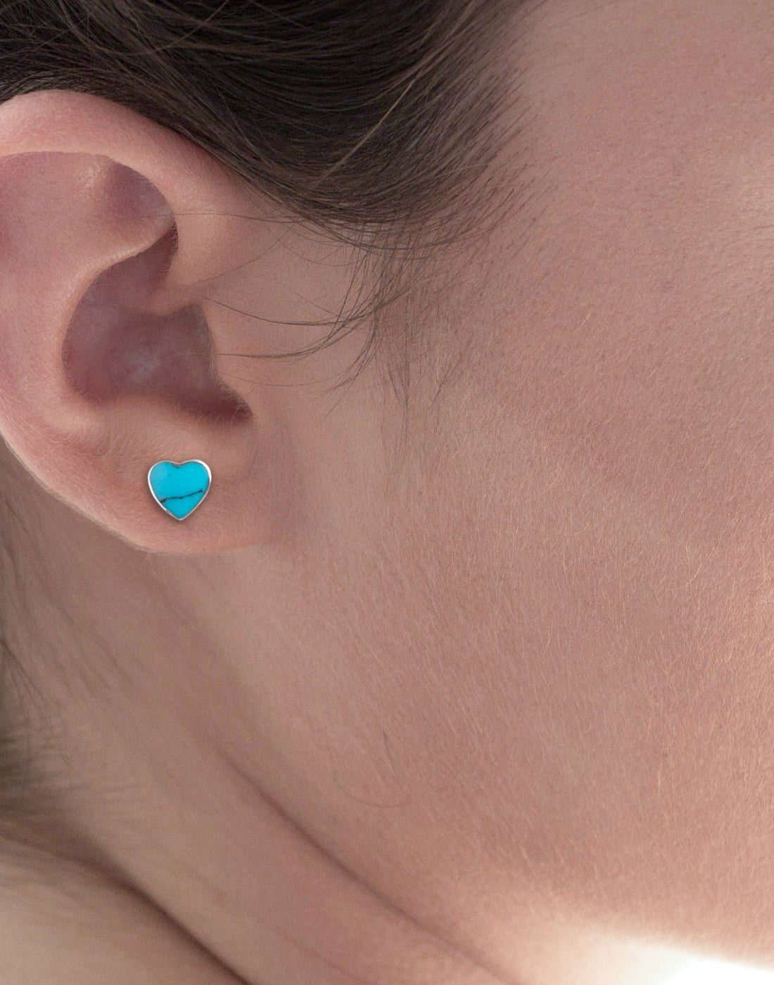 Designer Love Heart Turquoise Blue Studs in 92.5 Sterling Silver - Earrings
