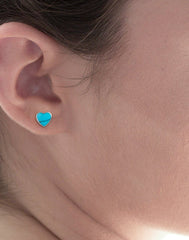 Designer Love Heart Turquoise Blue Studs in 92.5 Sterling Silver - Earrings