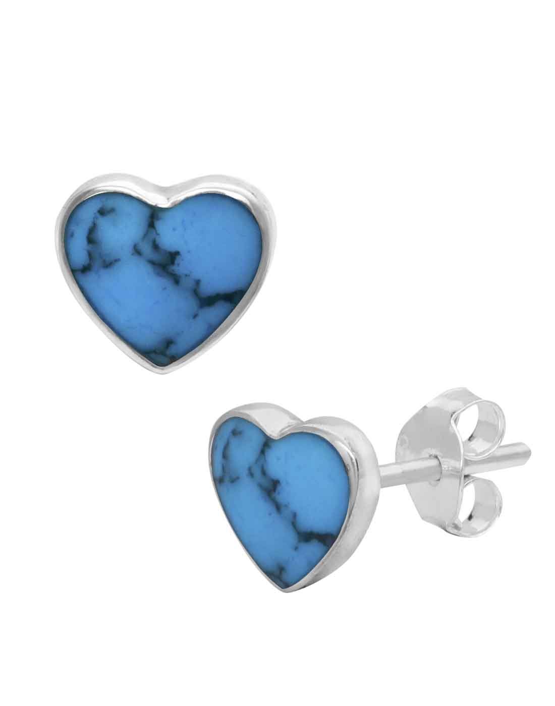 Designer Love Heart Turquoise Blue Studs in 92.5 Sterling Silver - Earrings