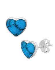 Designer Love Heart Turquoise Blue Studs in 92.5 Sterling Silver - Earrings