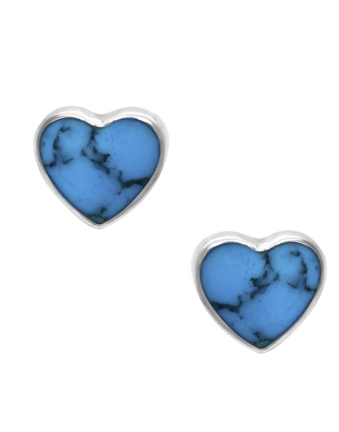 Designer Love Heart Turquoise Blue Studs in 92.5 Sterling Silver - Earrings