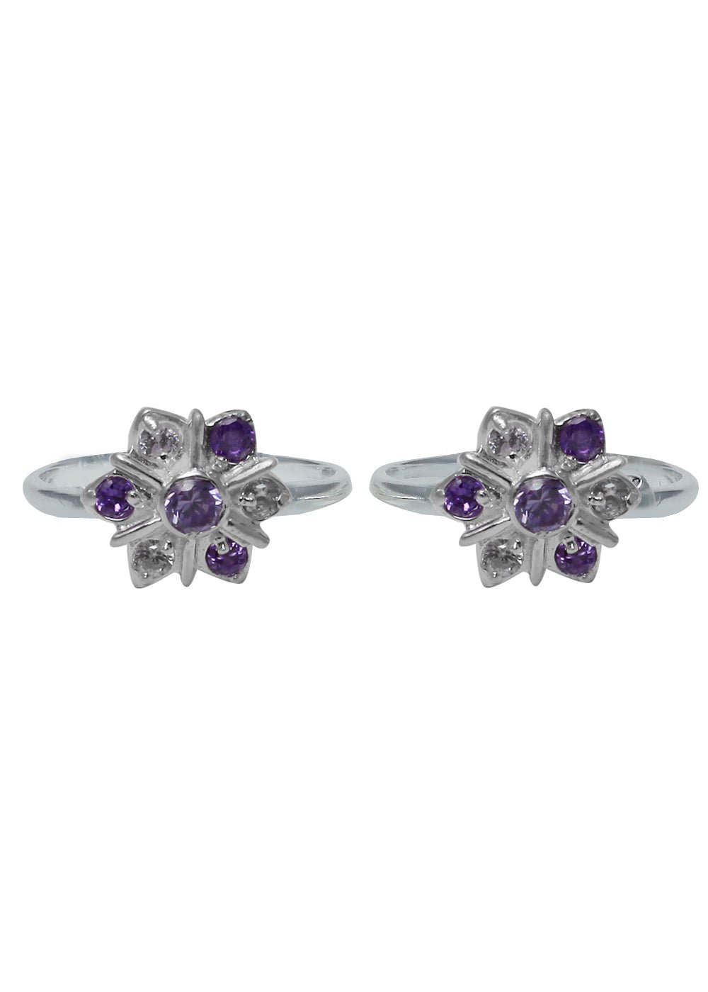 Designer Pair of Cubic Zirconia Toe Rings in 92.5 Sterling Silver - Toe Rings
