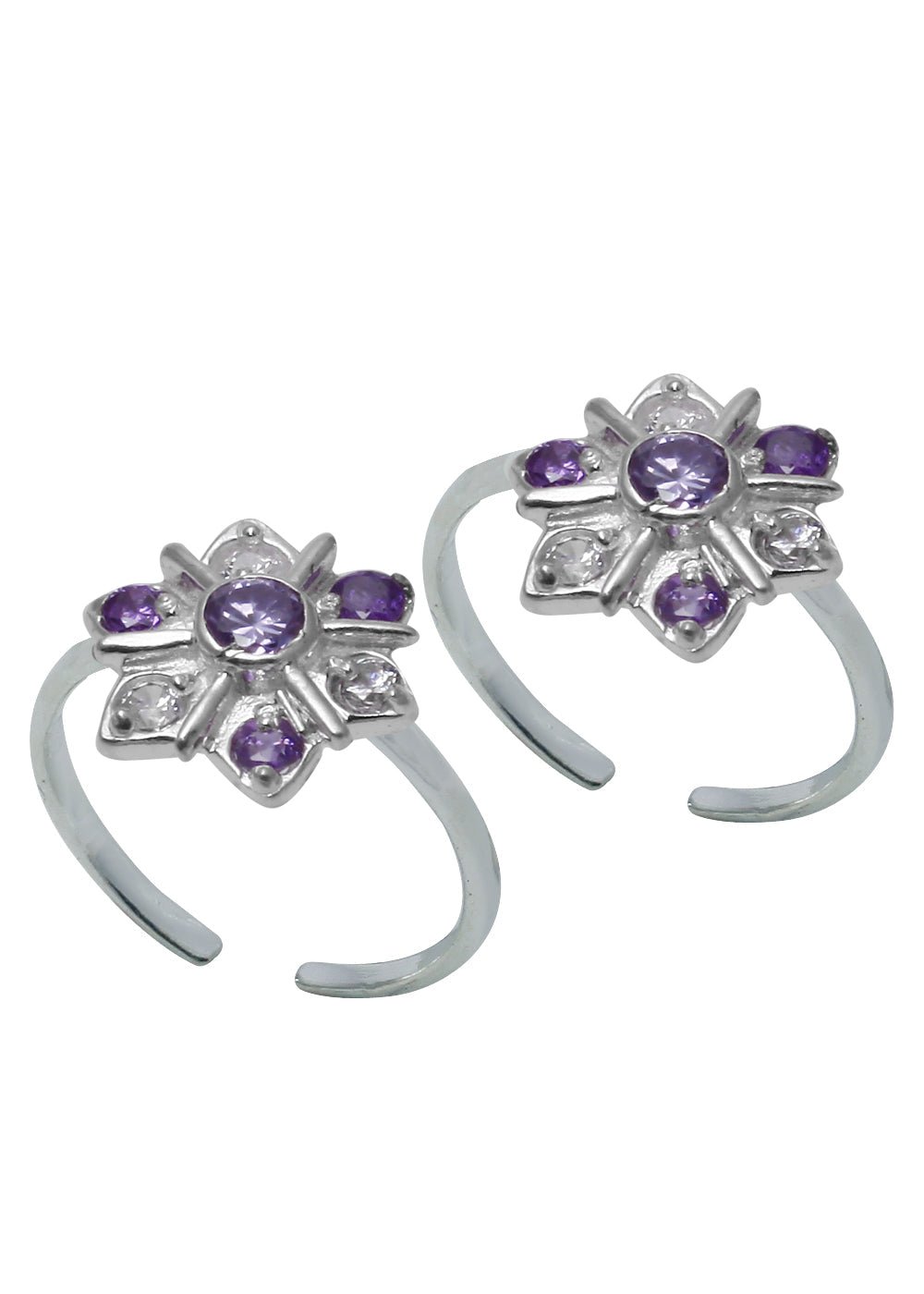 Designer Pair of Cubic Zirconia Toe Rings in 92.5 Sterling Silver - Toe Rings