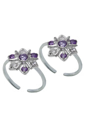 Designer Pair of Cubic Zirconia Toe Rings in 92.5 Sterling Silver - Toe Rings