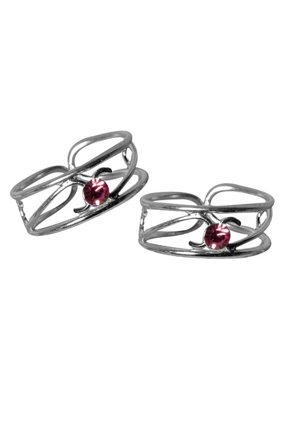 Designer pair of Pink Cubic Zirconia Toe Rings in 925 Silver - Toe Rings
