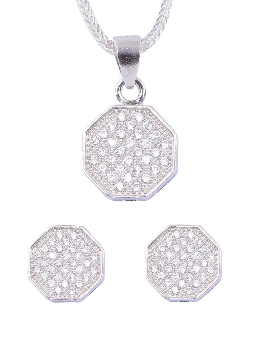 Designer Pure 92.5 Sterling Silver CZ Pendant Set - Pendant Set