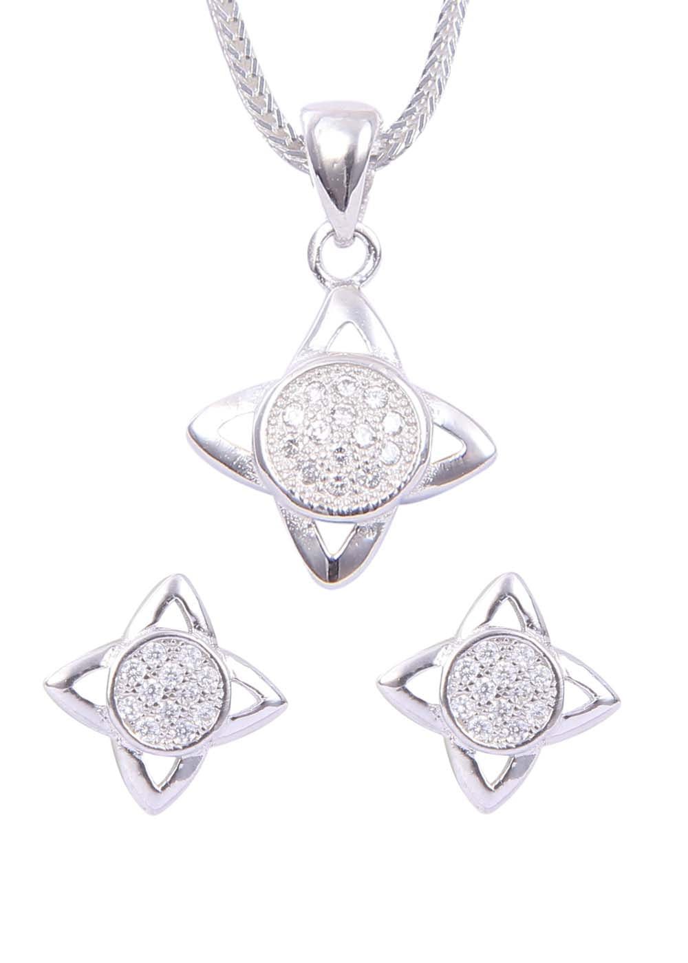 Designer Pure 92.5 Sterling Silver CZ Pendant Set with Chain - Pendant Set