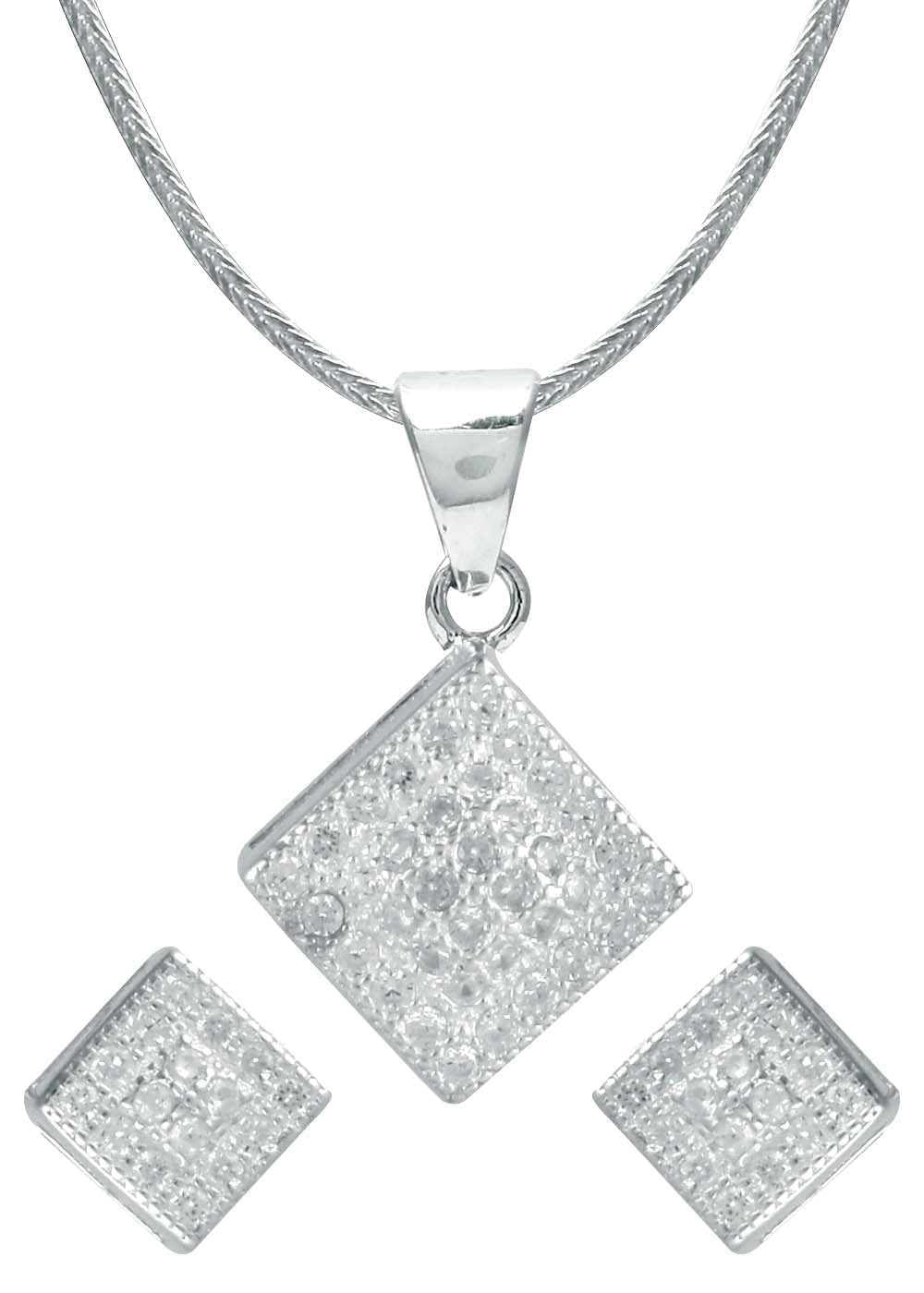 Designer Pure 92.5 Sterling Silver CZ Pendant Set with Chain - Pendant Set