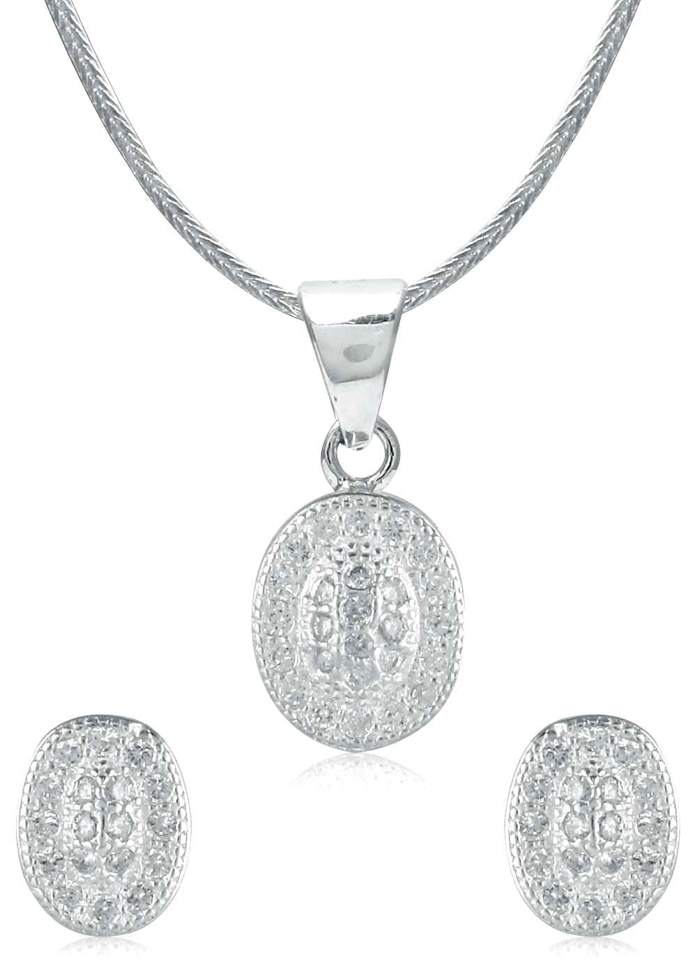 Designer Pure 92.5 Sterling Silver CZ Pendant Set with Chain - Pendant Set