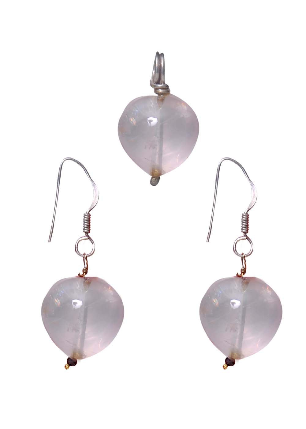 Designer Pure 92.5 Sterling Silver Pink Rose Quartz Pendant - Pendant Set