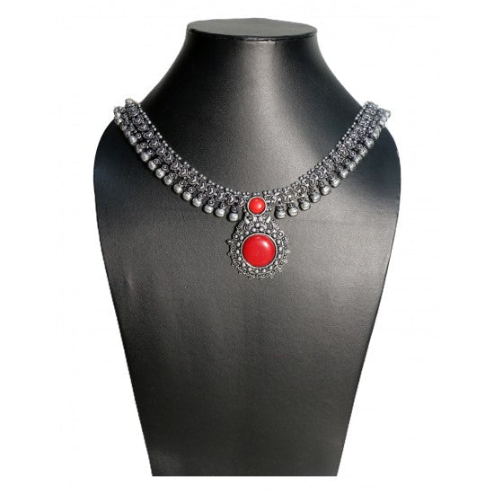 Designer Red Coral Tribal Look Necklace for Navratri - Necklace