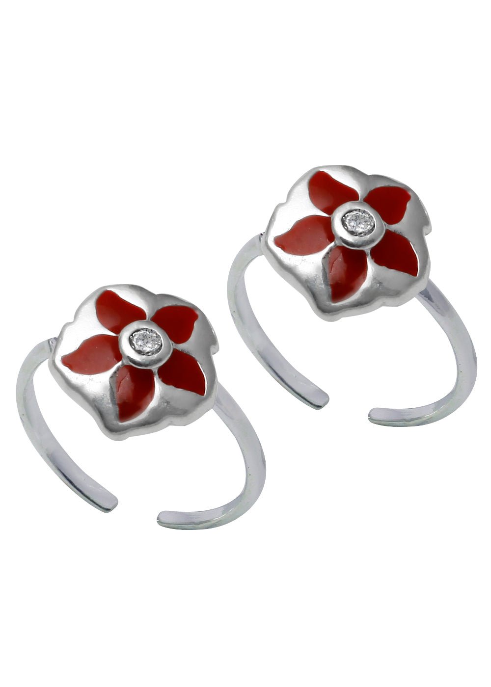 Designer Red Enamel and Cubic Zirconia Toe Rings in 92.5 Sterling Silver - Toe Rings
