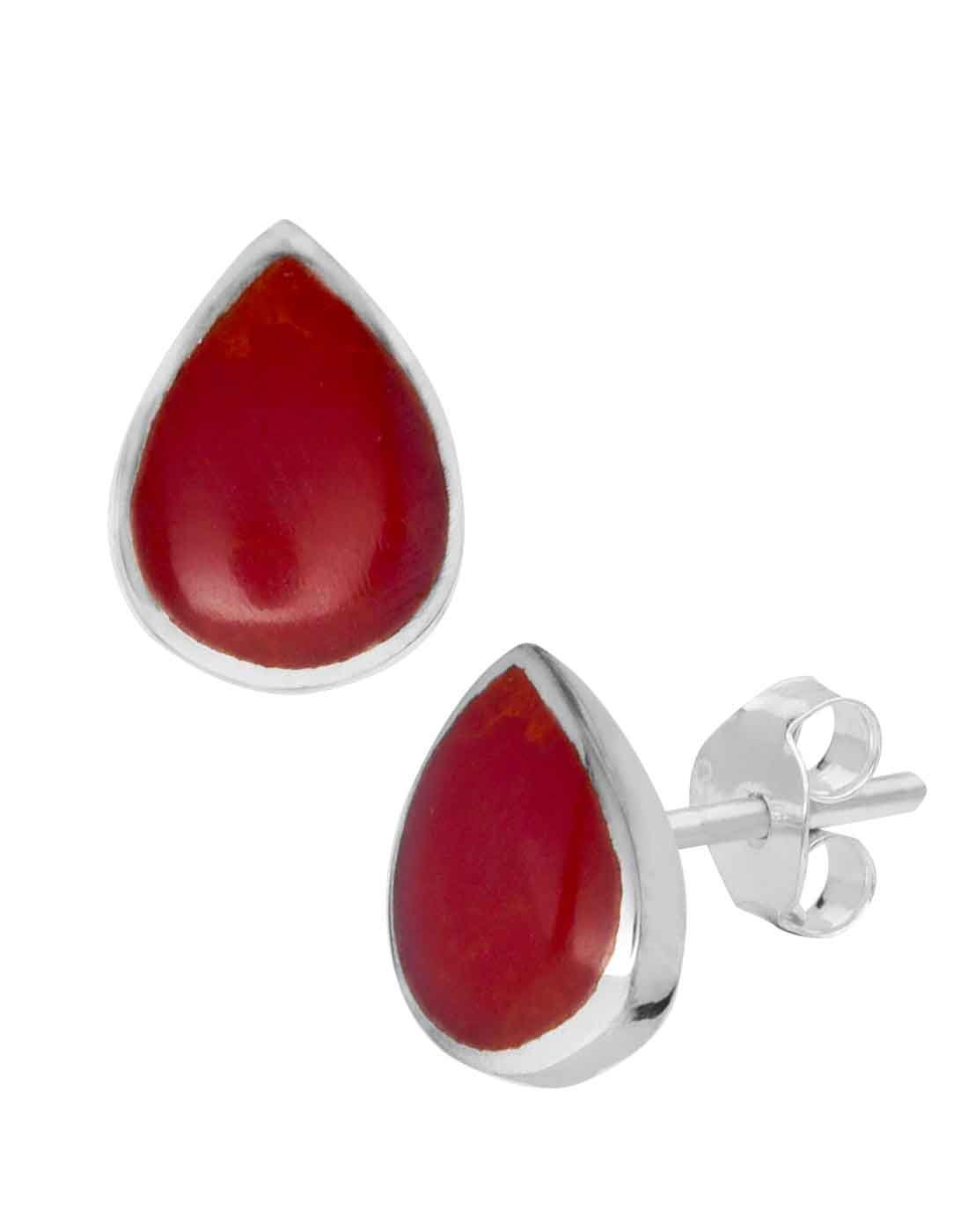 Designer Red Pear Shape Studs in 92.5 Sterling Silver - Studs
