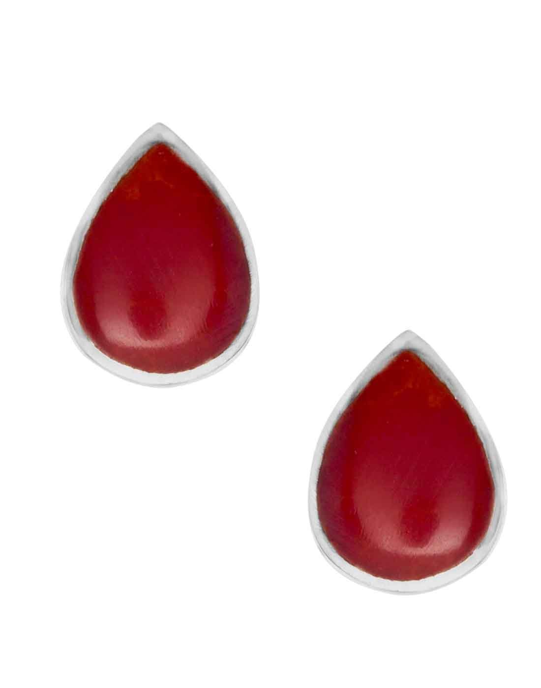 Designer Red Pear Shape Studs in 92.5 Sterling Silver - Studs