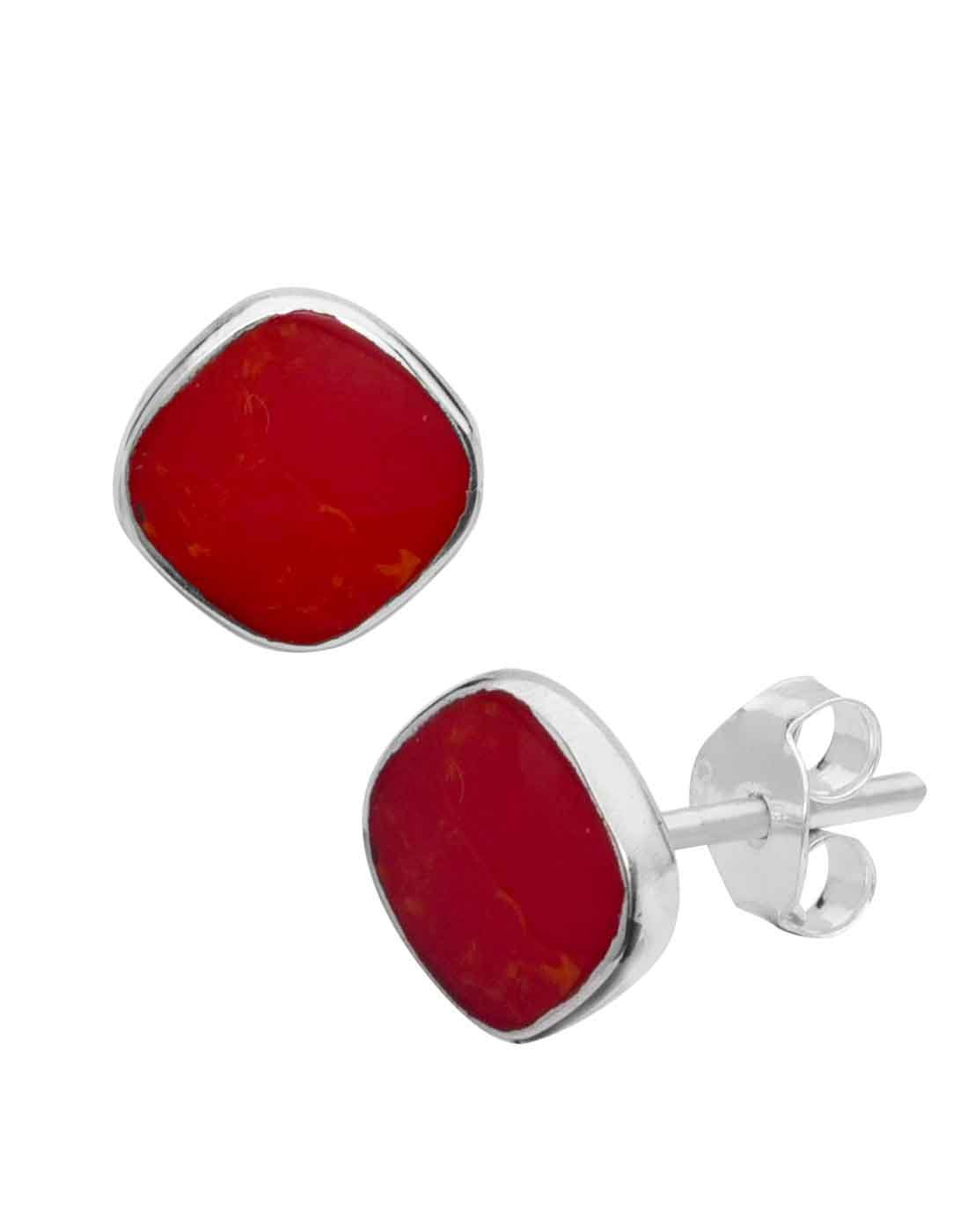 Designer Red Studs in 92.5 Sterling Silver in Mother of Pearl - Studs