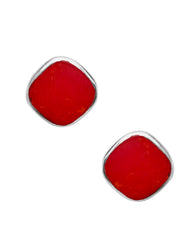 Designer Red Studs in 92.5 Sterling Silver in Mother of Pearl - Studs