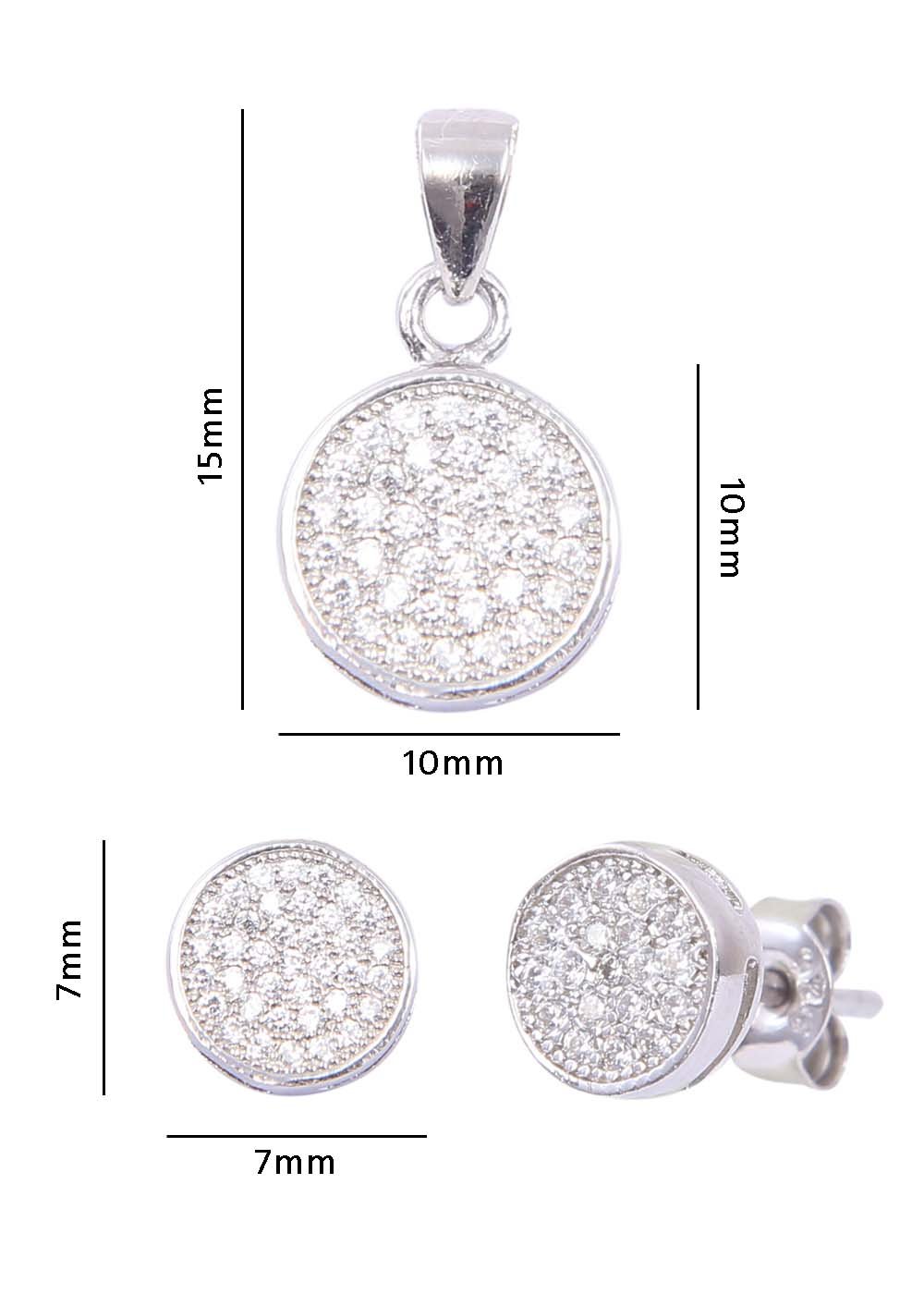 Designer Round 92.5 Sterling Silver CZ Pendant Set with Chain - Pendant Set