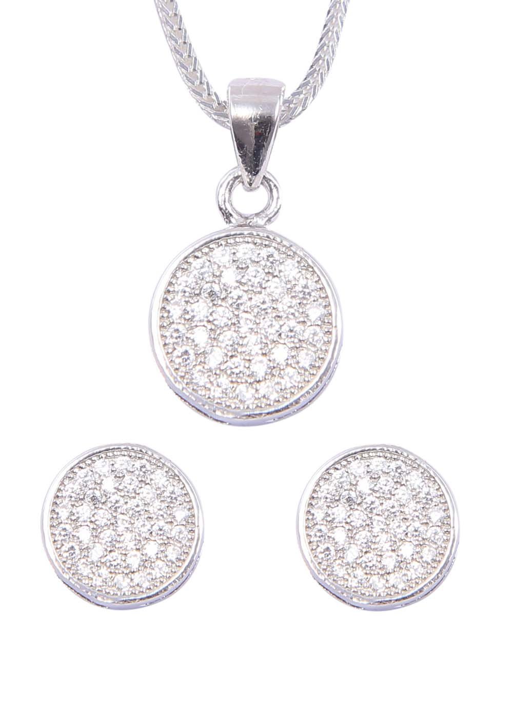 Designer Round 92.5 Sterling Silver CZ Pendant Set with Chain - Pendant Set