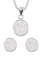 Designer Round 92.5 Sterling Silver CZ Pendant Set with Chain - Pendant Set