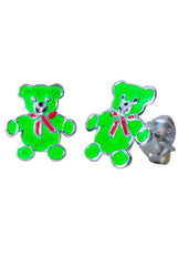 Elegant Enamel Green Teddy Studs - Studs
