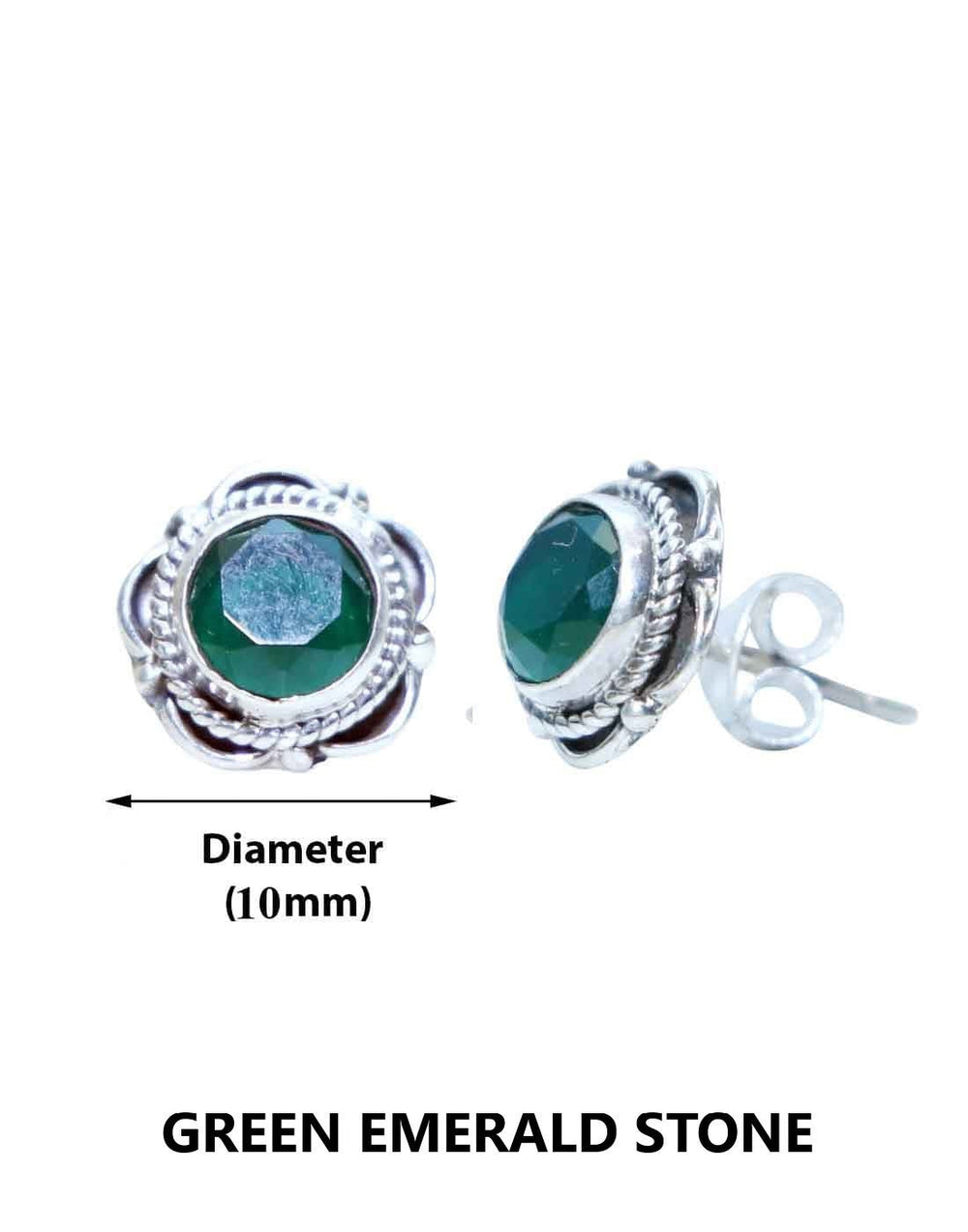 Emerald Stone Studs in 92.5 Sterling Silver - Studs