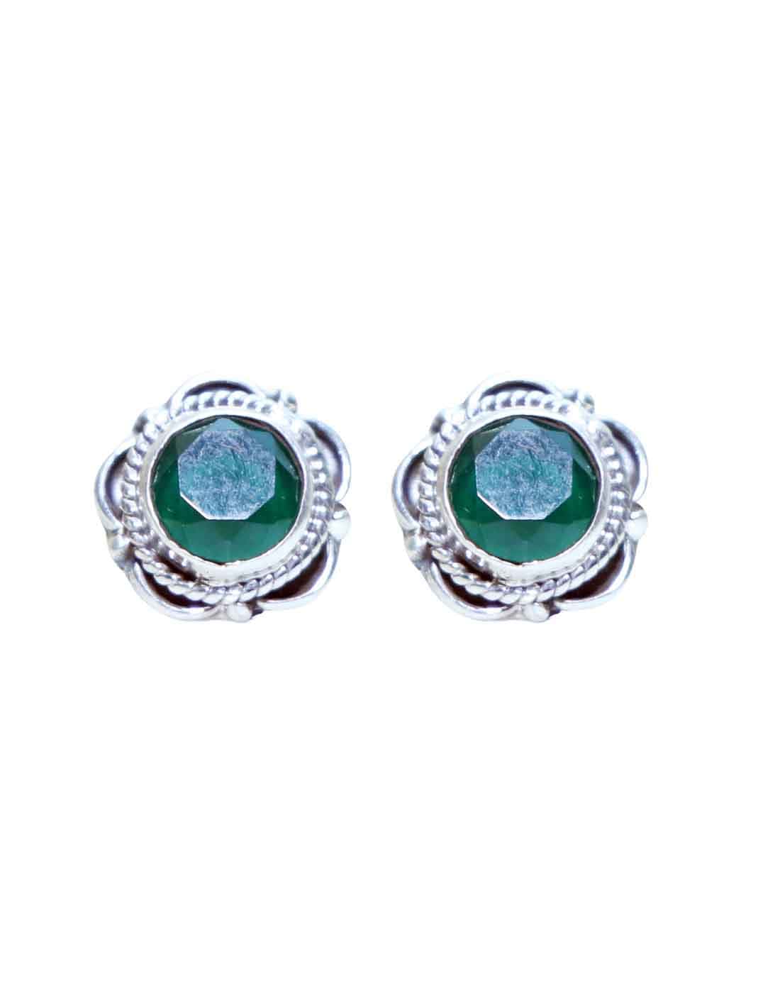 Emerald Stone Studs in 92.5 Sterling Silver - Studs
