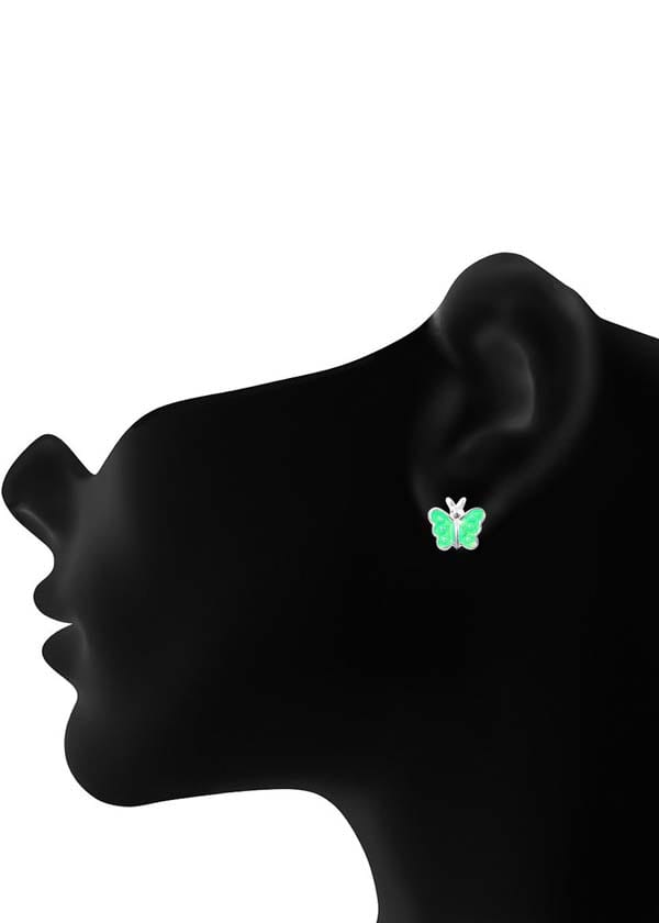 Enamel Small Butterfly Green Studs Earrings - Studs