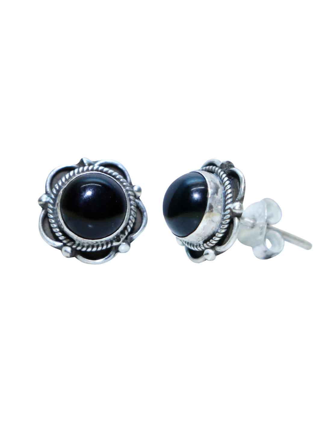 Everyday Wear Black Onyx Stone Studs in 92.5 Sterling Silver - Studs