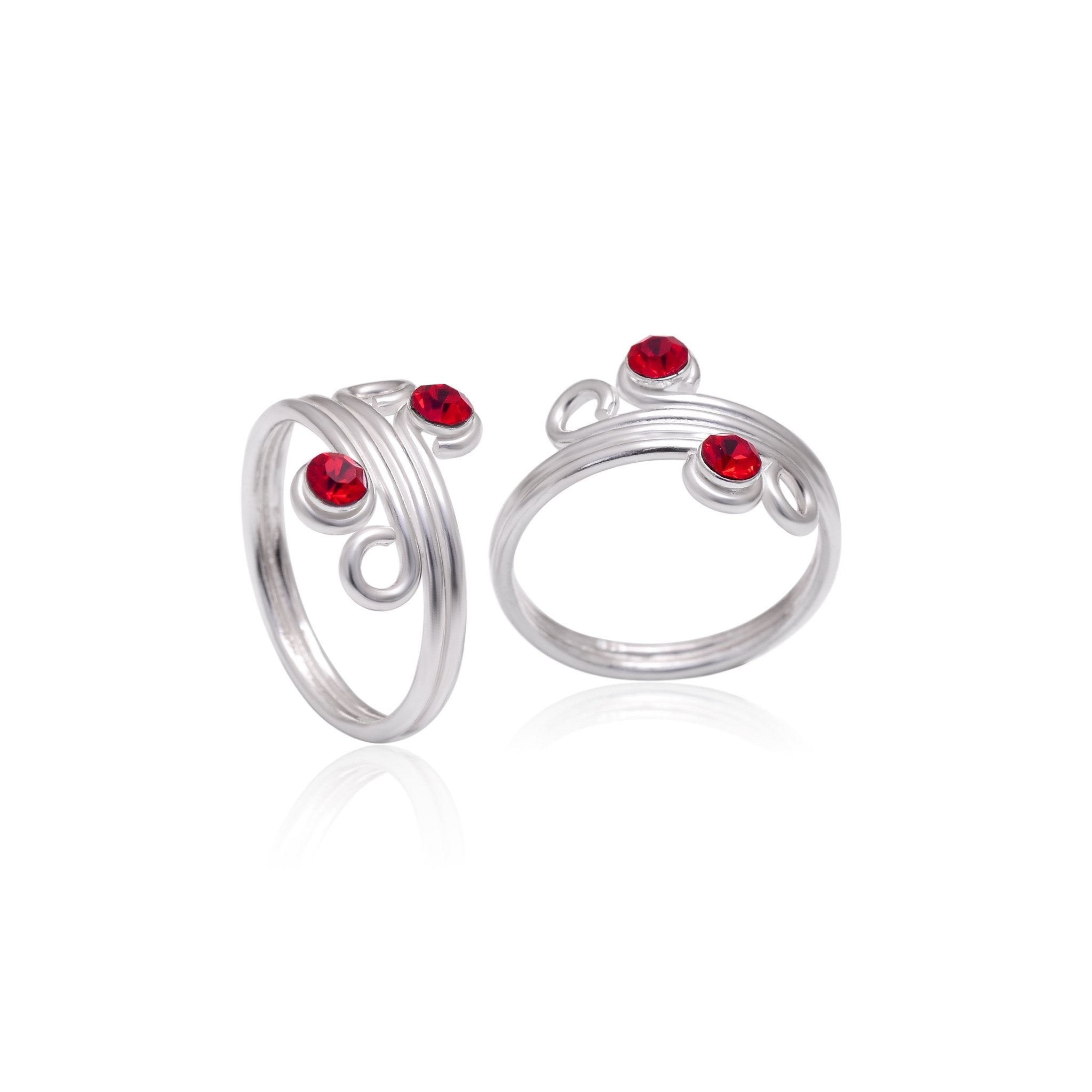 Fashionable 925 Silver Toe rings in Red Cubic Zirconia - Toe Rings