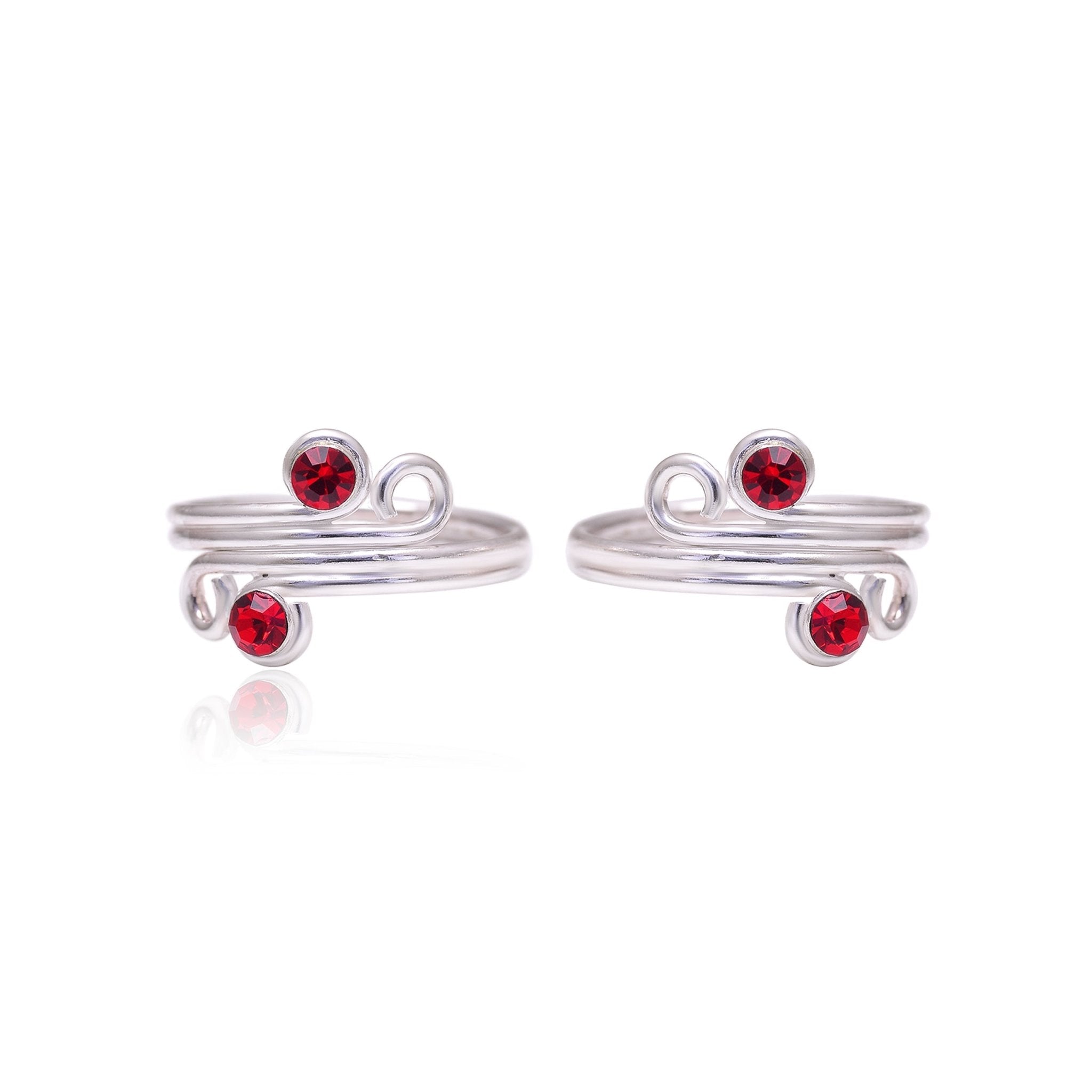 Fashionable 925 Silver Toe rings in Red Cubic Zirconia - Toe Rings