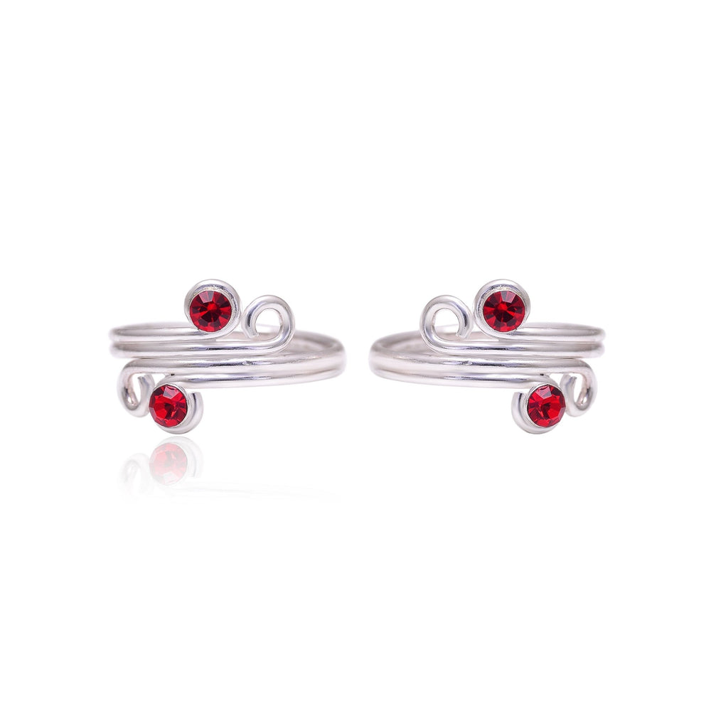 Fashionable 925 Silver Toe rings in Red Cubic Zirconia - Toe Rings
