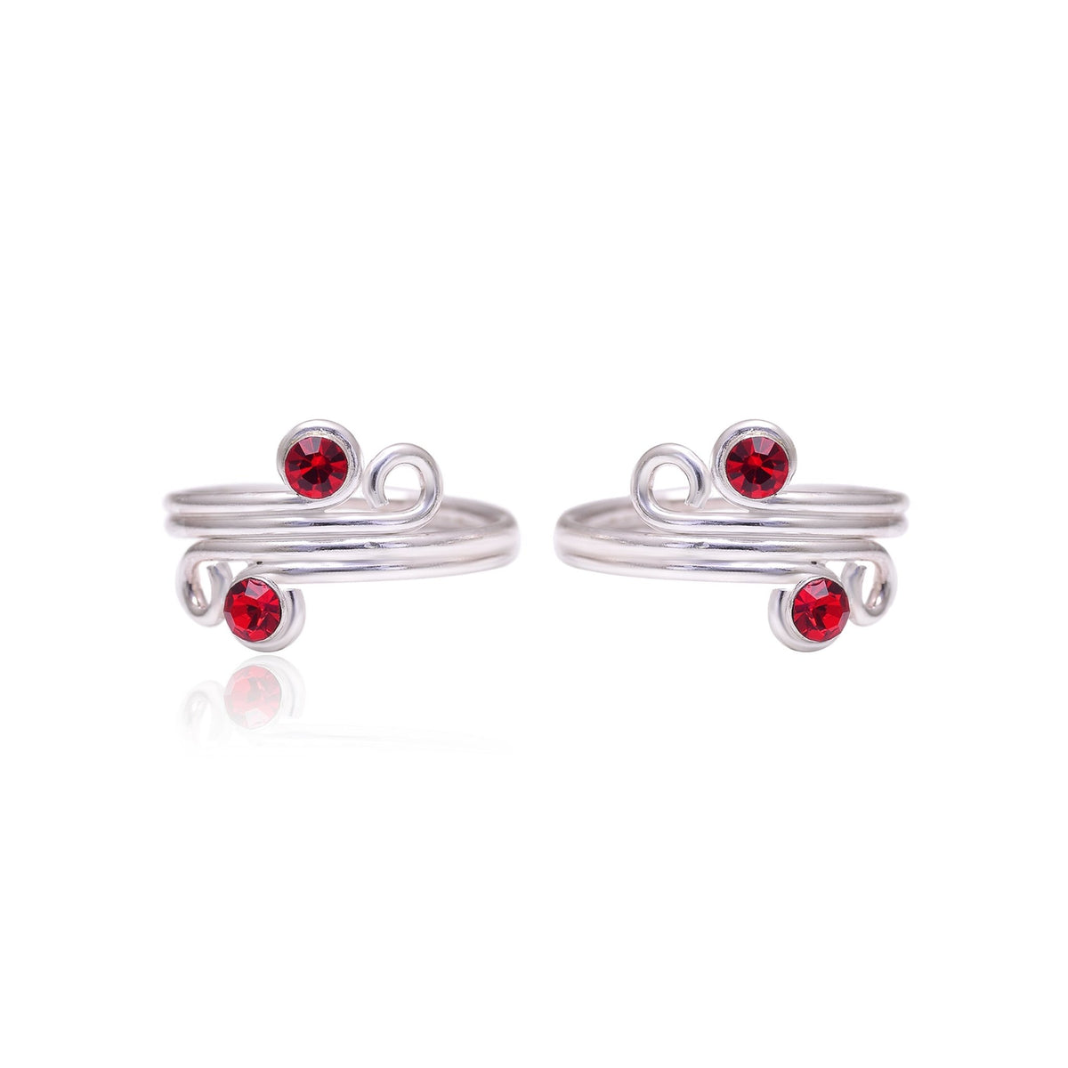 Fashionable 925 Silver Toe rings in Red Cubic Zirconia - Toe Rings