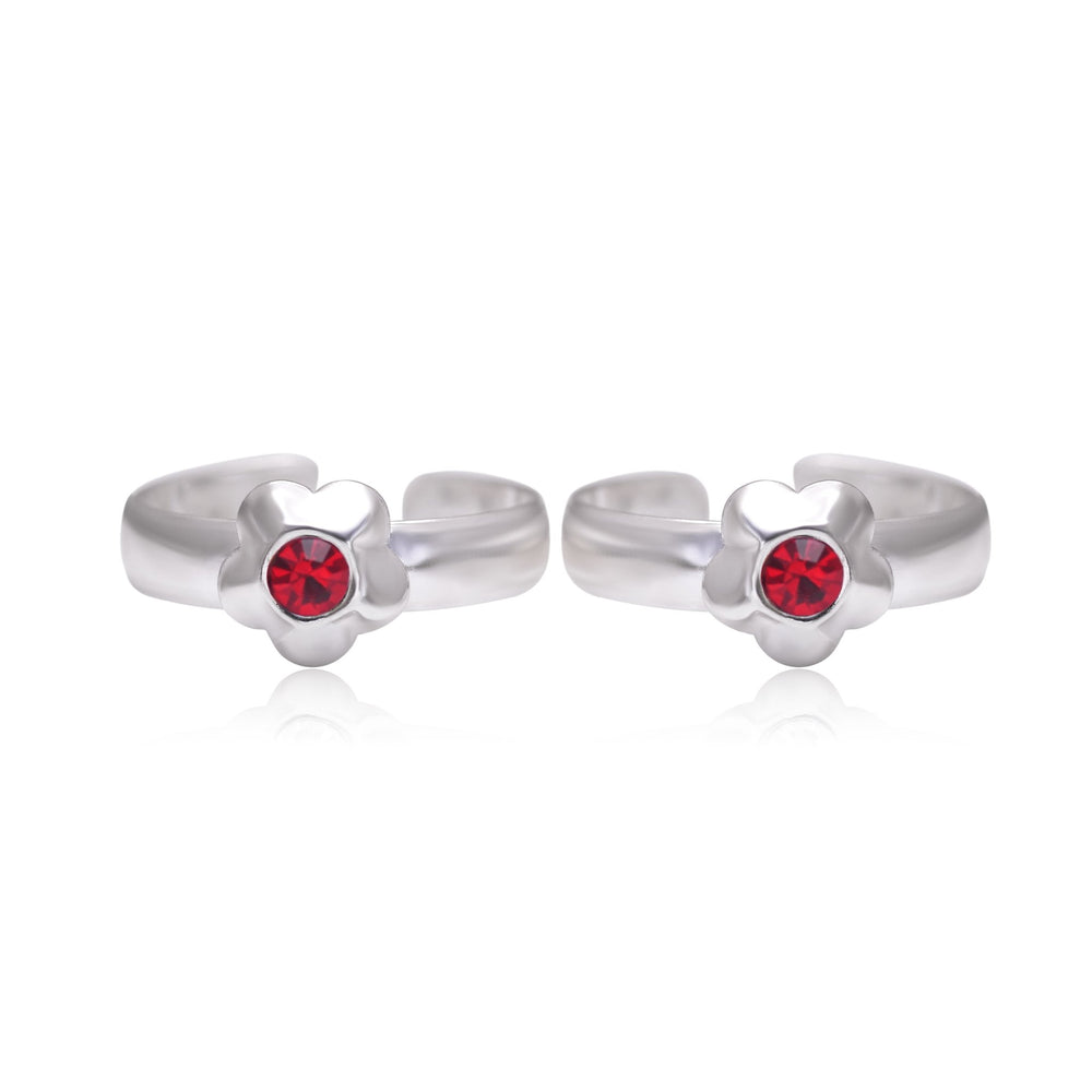 Floral pair of Red Cubic Zirconia Adjustable 925 Silver Toe Rings - Toe Rings