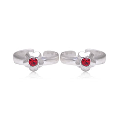 Floral pair of Red Cubic Zirconia Adjustable 925 Silver Toe Rings - Toe Rings