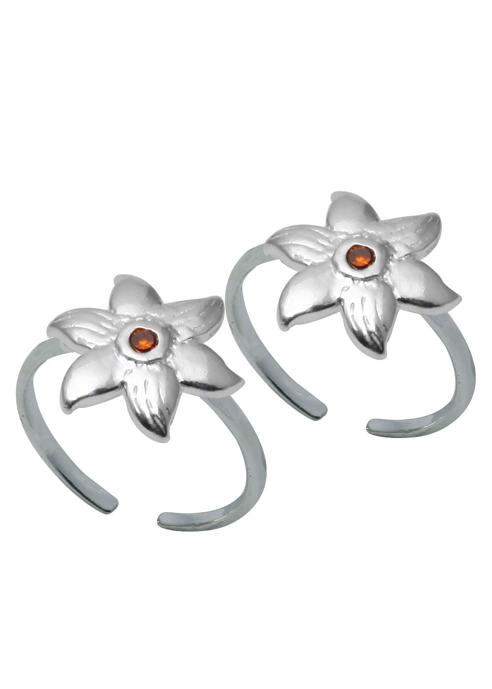Floral pair of Red Cubic Zirconia Toe Rings in 92.5 Sterling Silver - Toe Rings