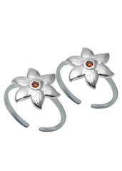 Floral pair of Red Cubic Zirconia Toe Rings in 92.5 Sterling Silver - Toe Rings