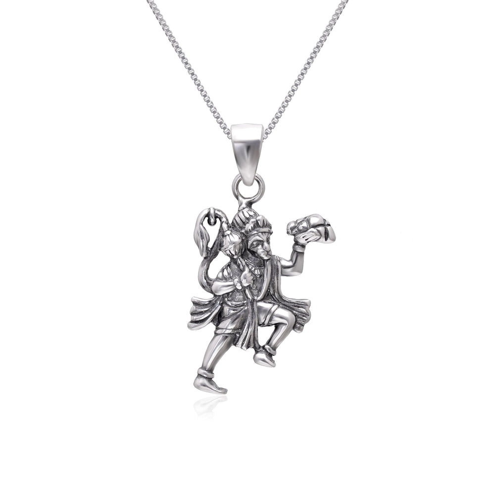 Flying Hanumanji Oxidized 92.5 Sterling Silver Religious Pendant with 18 inch Chain - Pendants