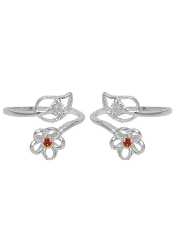Front Open Floral Cubic Zirconia Toe Rings in 92.5 Sterling Silver - Toe Rings