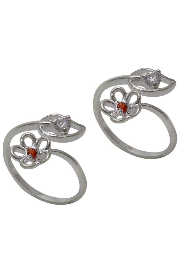 Front Open Floral Cubic Zirconia Toe Rings in 92.5 Sterling Silver - Toe Rings