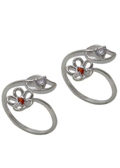Front Open Floral Cubic Zirconia Toe Rings in 92.5 Sterling Silver - Toe Rings