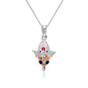 Ganesha 92.5 Sterling Silver and Enamel Unisex Pendant with Cz Stones and 18 inch Chain