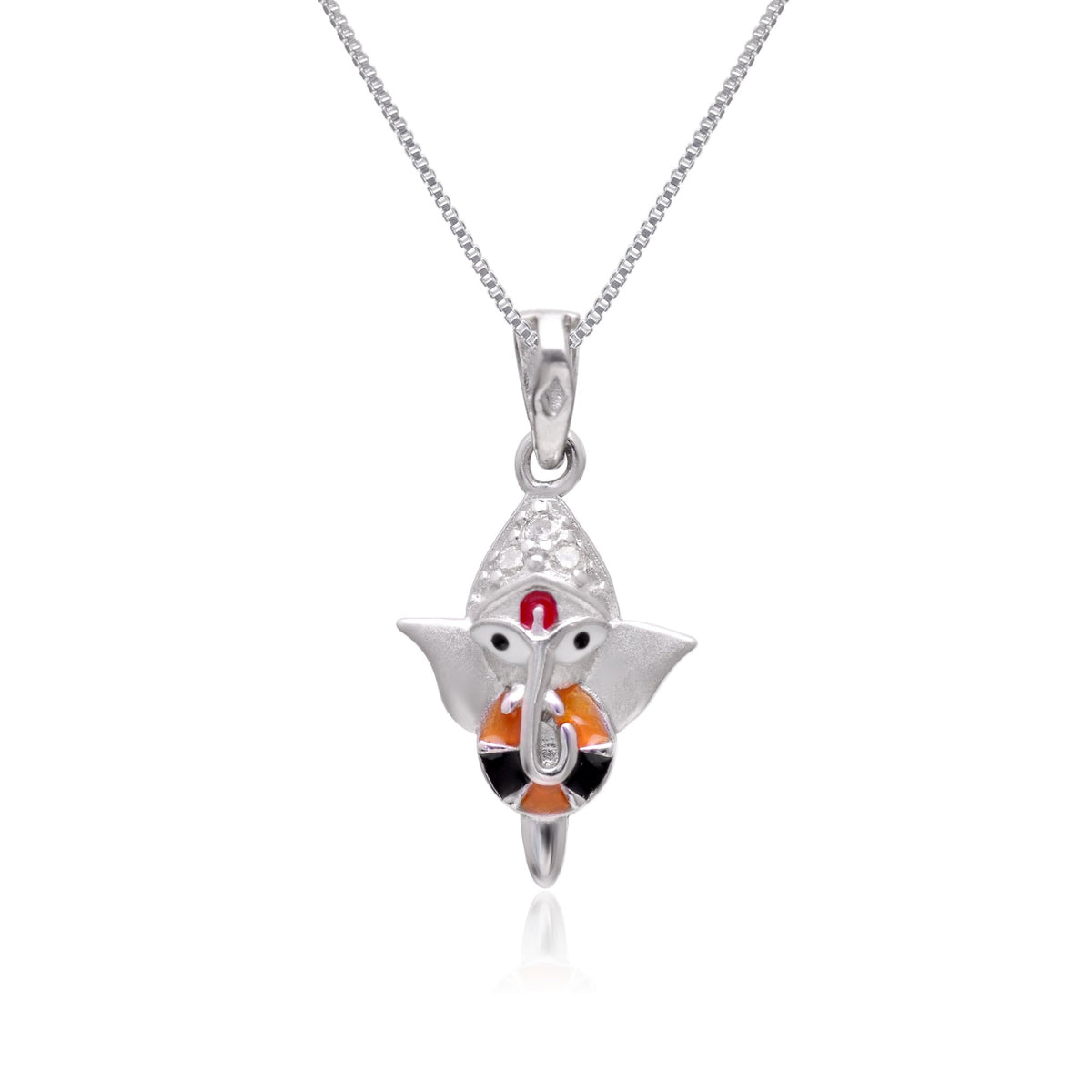 Ganesha 92.5 Sterling Silver and Enamel Unisex Pendant with Cz Stones and 18 inch Chain - Pendants