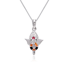 Ganesha 92.5 Sterling Silver and Enamel Unisex Pendant with Cz Stones and 18 inch Chain - Pendants
