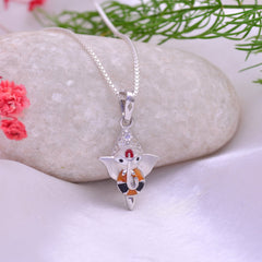 Ganesha 92.5 Sterling Silver and Enamel Unisex Pendant with Cz Stones and 18 inch Chain - Pendants