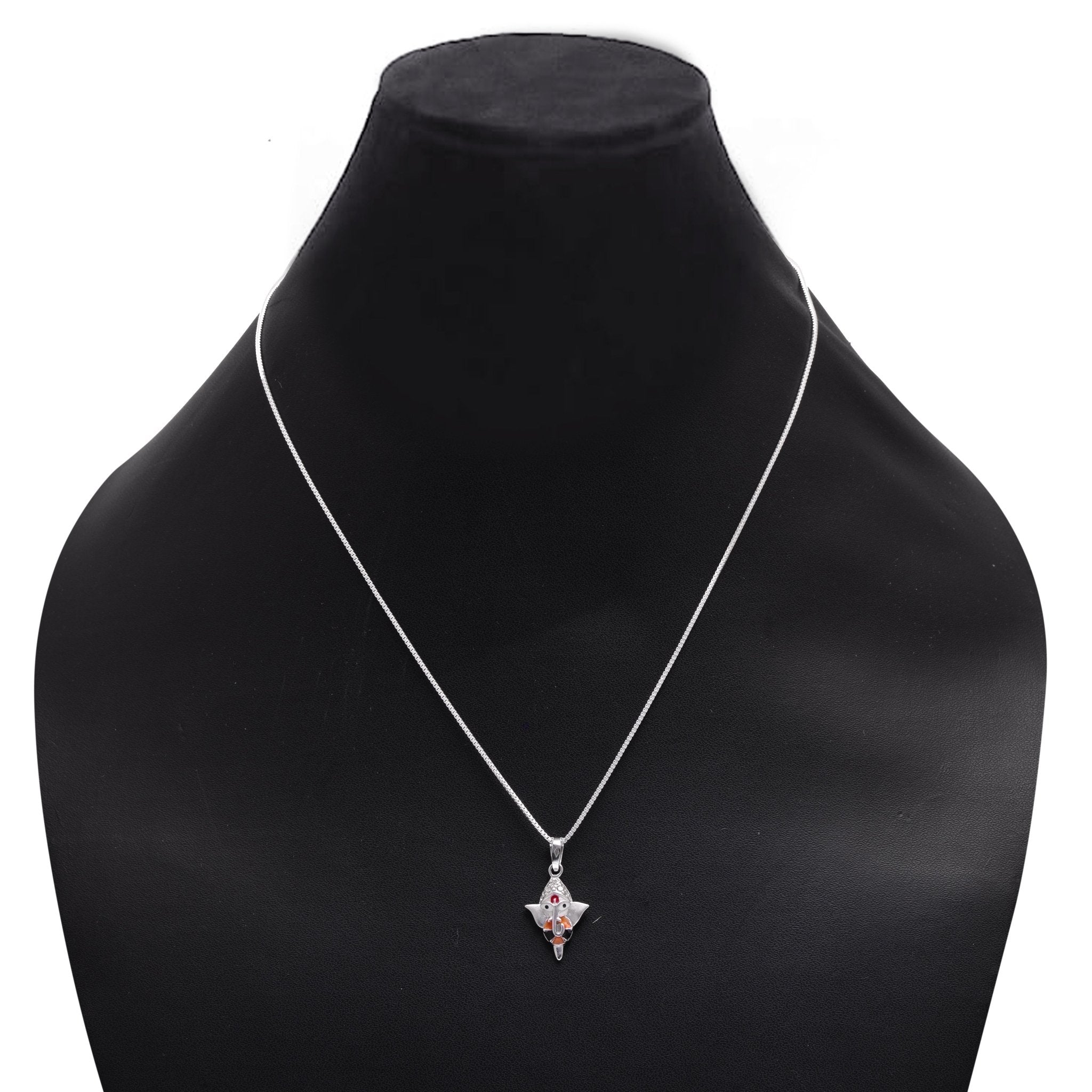 Ganesha 92.5 Sterling Silver and Enamel Unisex Pendant with Cz Stones and 18 inch Chain - Pendants