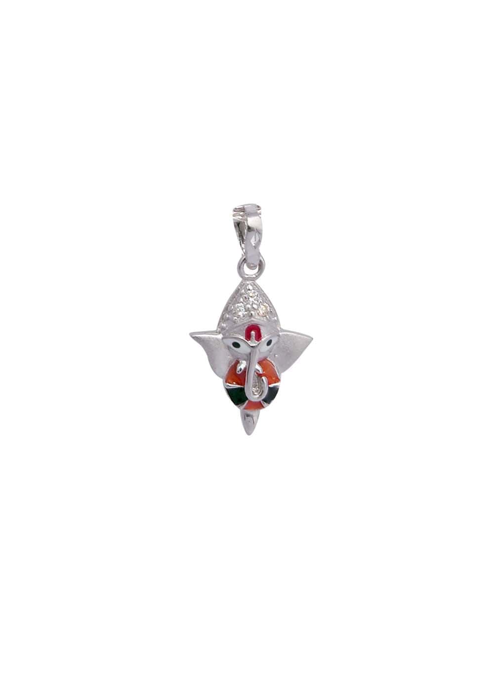 Ganesha 92.5 Sterling Silver and Enamel Unisex Pendant with Cz Stones - Pendants