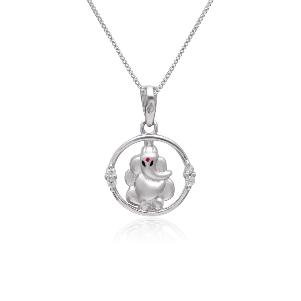 Ganesha 92.5 Sterling Silver Unisex Pendant with Cz Stones and 18 inch Chain - Pendants