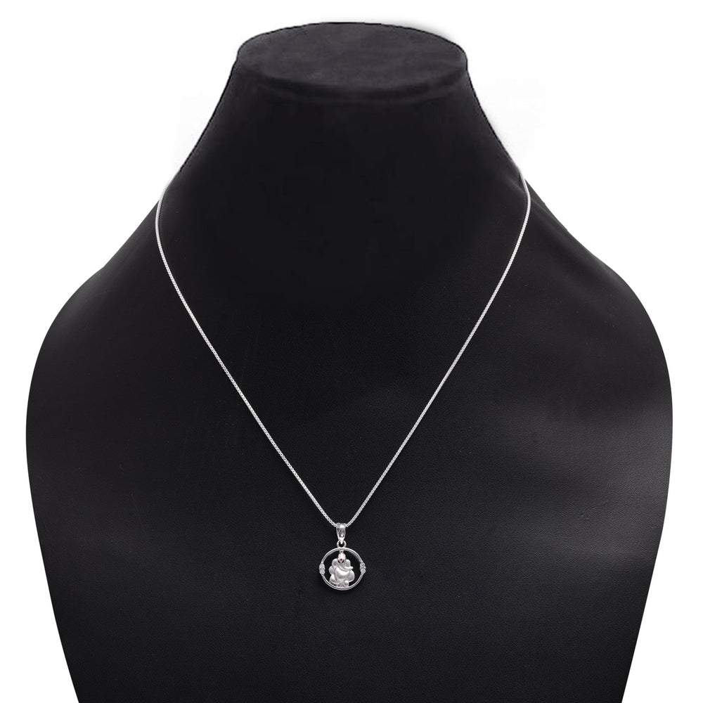 Ganesha 92.5 Sterling Silver Unisex Pendant with Cz Stones and 18 inch Chain - Pendants