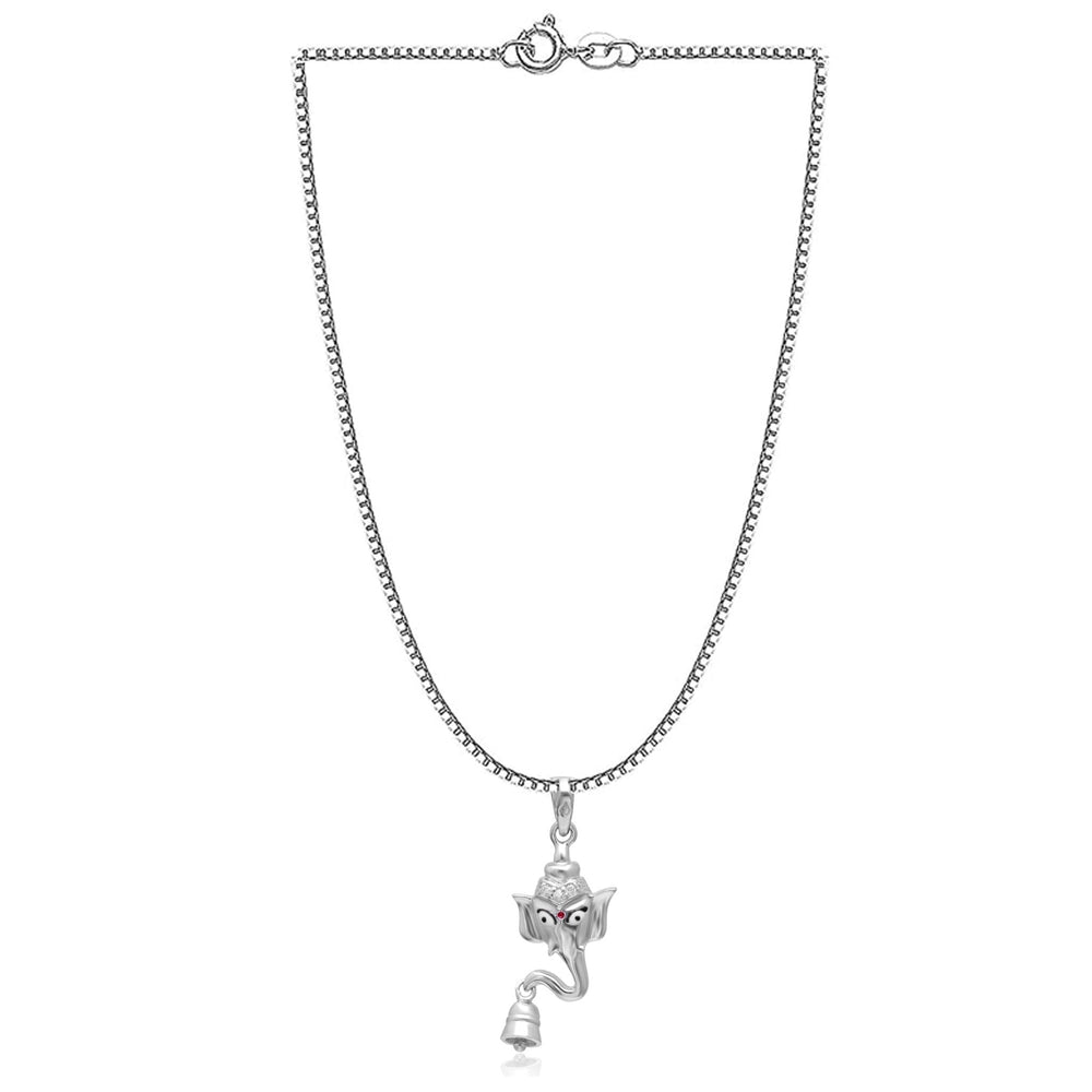 Ganesha with Temple Bell 92.5 Sterling Silver Unisex Pendant with Cz Stones - Pendants