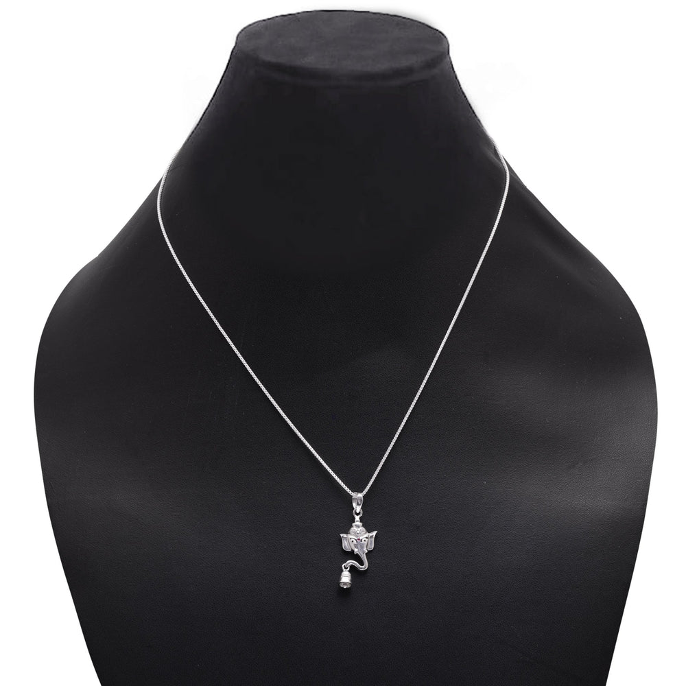 Ganesha with Temple Bell 92.5 Sterling Silver Unisex Pendant with Cz Stones - Pendants